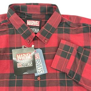 RSVLTS Marvel Scarlet Witch Red Black Plaid Flannel Shirt Men's 2XL NEW W/TAGS!!